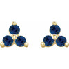 14K Yellow Natural Blue Sapphire Three Stone Earrings