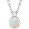 14 Karat White Gold Natural White Opal Bezel-Set 16-18" Necklace