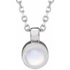 14K White Natural Rainbow Moonstone Bezel-Set 16-18" Necklace