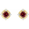14K Yellow Natural Mozambique Garnet & .08 CTW Natural Diamond Halo-Style Earrings
