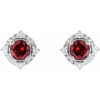 14K White Natural Mozambique Garnet & .08 CTW Natural Diamond Halo-Style Earrings