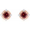 14K Rose Natural Mozambique Garnet & .08 CTW Natural Diamond Halo-Style Earrings