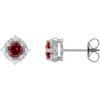 Sterling Silver Natural Mozambique Garnet & .08 CTW Natural Diamond Halo-Style Earrings