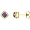 14K Yellow Natural Amethyst & .08 CTW Natural Diamond Halo-Style Earrings