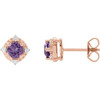 14K Rose Natural Amethyst & .08 CTW Natural Diamond Halo-Style Earrings