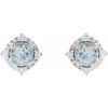 14K White Natural Aquamarine & .08 CTW Natural Diamond Halo-Style Earrings