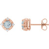 14K Rose Natural Aquamarine & .08 CTW Natural Diamond Halo-Style Earrings