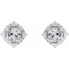 Sterling Silver Lab-Grown White Sapphire & .08 CTW Natural Diamond Halo-Style Earrings