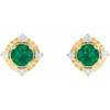 14K Yellow Lab-Grown Emerald & .08 CTW Natural Diamond Halo-Style Earrings