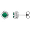 14K White Lab-Grown Emerald & .08 CTW Natural Diamond Halo-Style Earrings