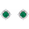 14K White Lab-Grown Emerald & .08 CTW Natural Diamond Halo-Style Earrings