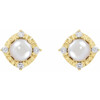 14K Yellow Cultured Freshwater Pearl & .08 CTW Natural Diamond Halo-Style Earrings