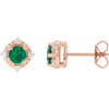 14K Rose Lab-Grown Emerald & .08 CTW Natural Diamond Halo-Style Earrings