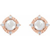 14K Rose Cultured Freshwater Pearl & .08 CTW Natural Diamond Halo-Style Earrings