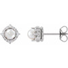 Sterling Silver Cultured Freshwater Pearl & .08 CTW Natural Diamond Halo-Style Earrings
