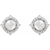 Sterling Silver Cultured Freshwater Pearl & .08 CTW Natural Diamond Halo-Style Earrings