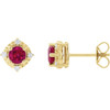 14K Yellow Lab-Grown Ruby & .08 CTW Natural Diamond Halo-Style Earrings