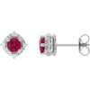 14K White Lab-Grown Ruby & .08 CTW Natural Diamond Halo-Style Earrings