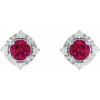 14K White Lab-Grown Ruby & .08 CTW Natural Diamond Halo-Style Earrings
