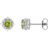 14K White Natural Peridot & .08 CTW Natural Diamond Halo-Style Earrings