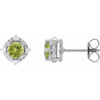 14 Karat White Gold Natural Peridot & .08 CTW Natural Diamond Halo-Style Earrings