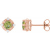 14K Rose Natural Peridot & .08 CTW Natural Diamond Halo-Style Earrings