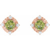 14K Rose Natural Peridot & .08 CTW Natural Diamond Halo-Style Earrings