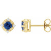 14 Karat Yellow Gold Lab-Grown Blue Sapphire & .08 CTW Natural Diamond Halo-Style Earrings