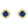 14K Yellow Lab-Grown Blue Sapphire & .08 CTW Natural Diamond Halo-Style Earrings