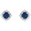 Sterling Silver Lab-Grown Blue Sapphire & .08 CTW Natural Diamond Halo-Style Earrings