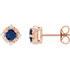 14 Karat Rose Gold Lab-Grown Blue Sapphire & .08 CTW Natural Diamond Halo-Style Earrings