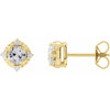 14K Yellow Natural White Sapphire & .08 CTW Natural Diamond Halo-Style Earrings