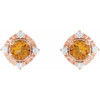14K Rose Natural Citrine & .08 CTW Natural Diamond Halo-Style Earrings