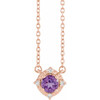 14K Rose Natural Amethyst & .04 CTW Natural Diamond Halo-Style 18" Necklace