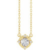 14K Yellow  Lab-Grown White Sapphire & .04 CTW Natural Diamond Halo-Style 18" Necklace