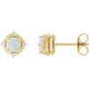 14K Yellow Lab-Grown White Opal & .08 CTW Natural Diamond Halo-Style Earrings