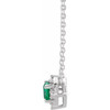 14 Karat White Gold Lab-Grown Emerald & .04 CTW Natural Diamond Halo-Style 18" Necklace