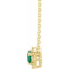 14K Yellow Lab-Grown Emerald & .04 CTW Natural Diamond Halo-Style 18" Necklace