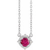 14 Karat White Gold Lab-Grown Ruby & .04 CTW Natural Diamond Halo-Style 18" Necklace