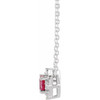 14 Karat White Gold Lab-Grown Ruby & .04 CTW Natural Diamond Halo-Style 18" Necklace