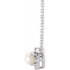 14 Karat White Gold Cultured White Freshwater Pearl & .04 CTW Natural Diamond Halo-Style 18" Necklace
