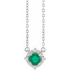 Sterling Silver Lab-Grown Emerald & .04 CTW Natural Diamond Halo-Style 18" Necklace
