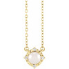 14K Yellow Cultured White Freshwater Pearl & .04 CTW Natural Diamond Halo-Style 18" Necklace