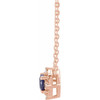 14K Rose Lab-Grown Blue Sapphire & .04 CTW Natural Diamond Halo-Style 18" Necklace