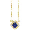 14K Yellow Lab-Grown Blue Sapphire & .04 CTW Natural Diamond Halo-Style 18" Necklace