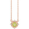 14K Rose Natural Peridot & .04 CTW Natural Diamond Halo-Style 18" Necklace