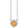 14K White Natural Citrine & .04 CTW Natural Diamond Halo-Style 18" Necklace