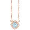 14K Rose Natural Sky Blue Topaz & .04 CTW Natural Diamond Halo-Style 18" Necklace