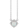 Sterling Silver Lab-Grown White Opal & .04 CTW Natural Diamond Halo-Style 18" Necklace