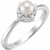 14K White Cultured White Freshwater Pearl & .04 CTW Natural Diamond Halo-Style Ring